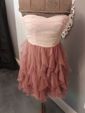 Teeze Me Dusty Pink Strapless Ruffled Tulle Dress